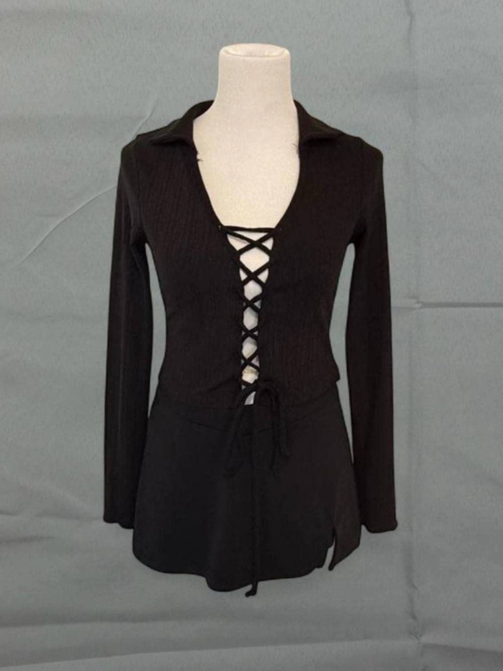 Liberty Love Black Lace-Up Long Sleeve Top